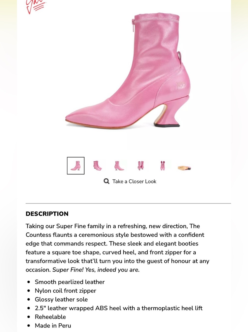 John Fluevog Superfine Countess - Pink Front-Zip Square-Toe Ankle Boots